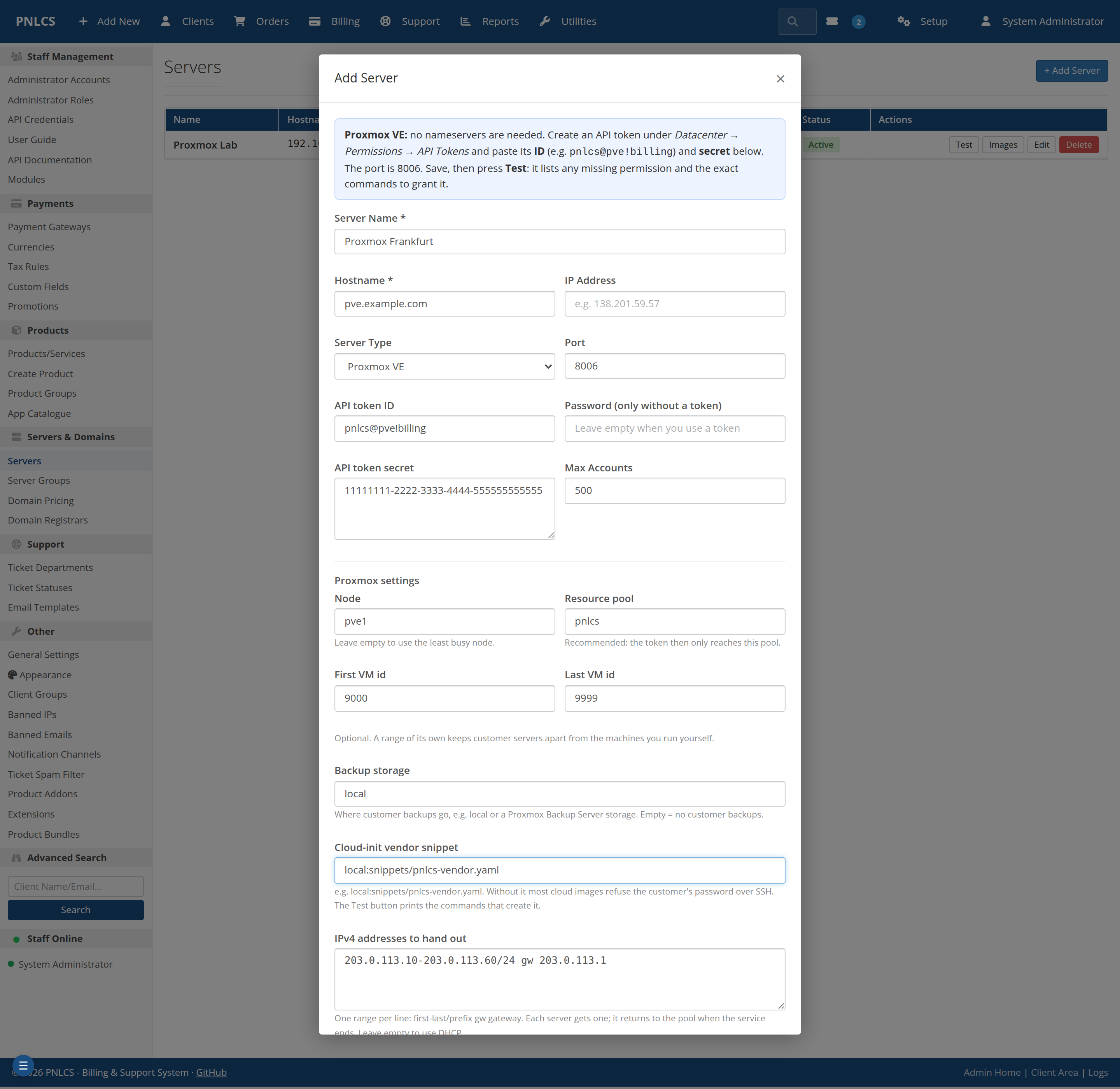Adding a Proxmox server