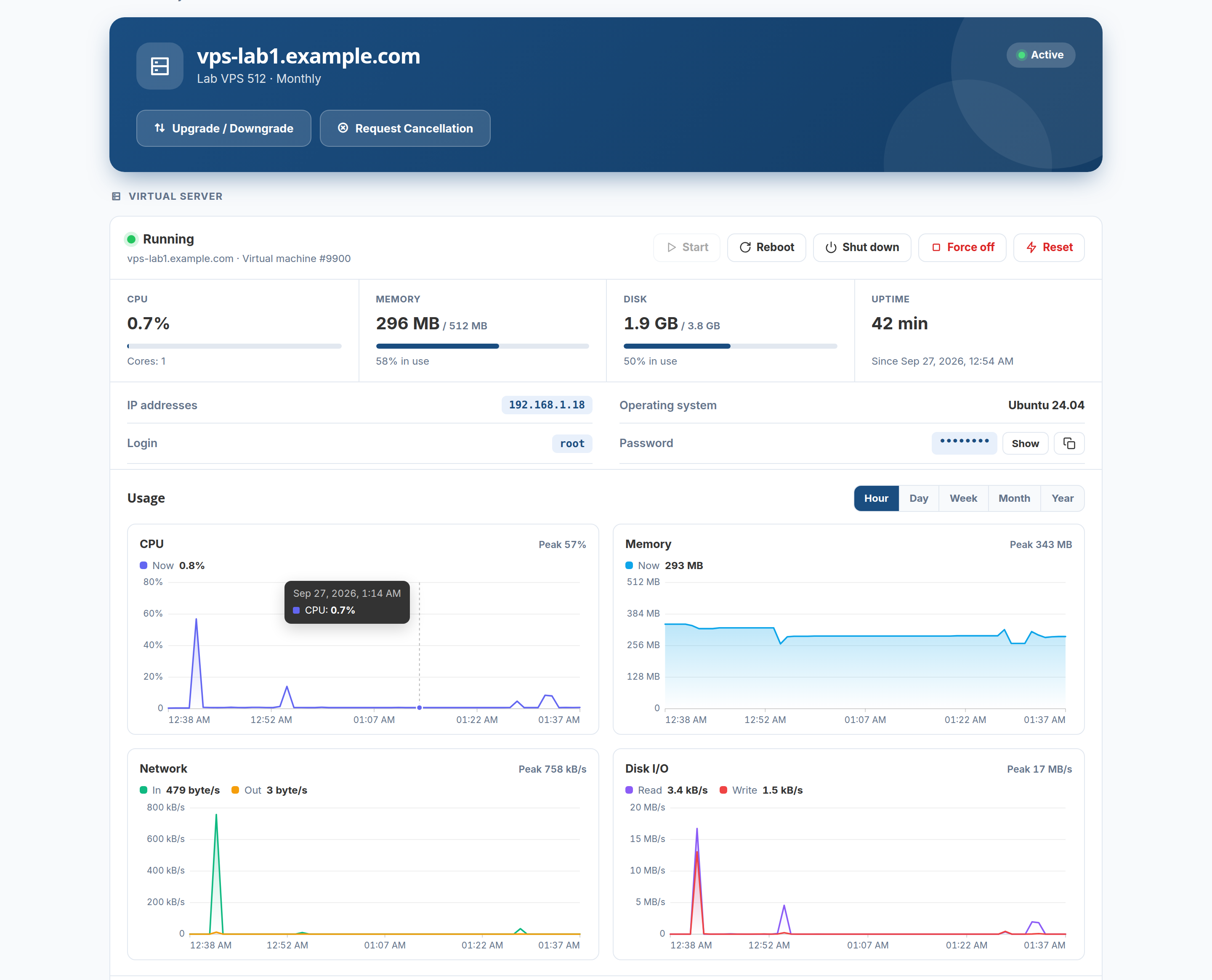 A customer's virtual server